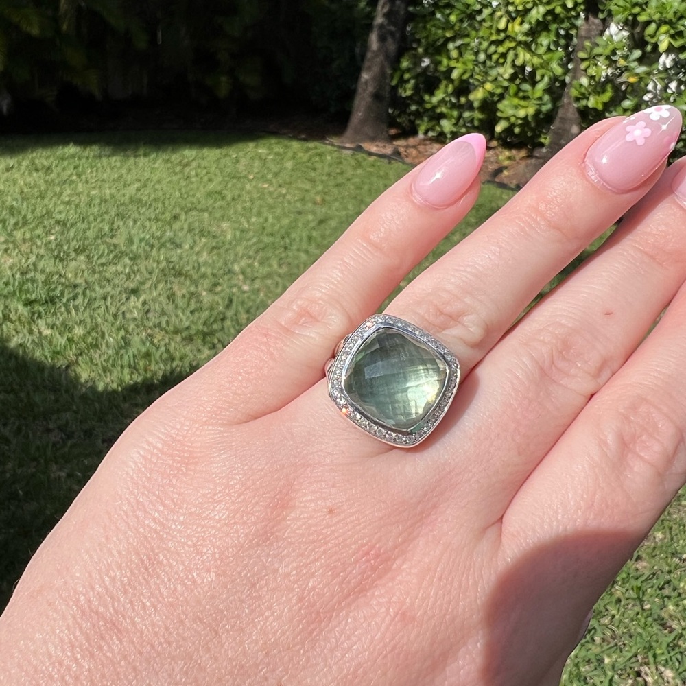 David Yurman Albion Ring Prasiolite Stone/Diamonds